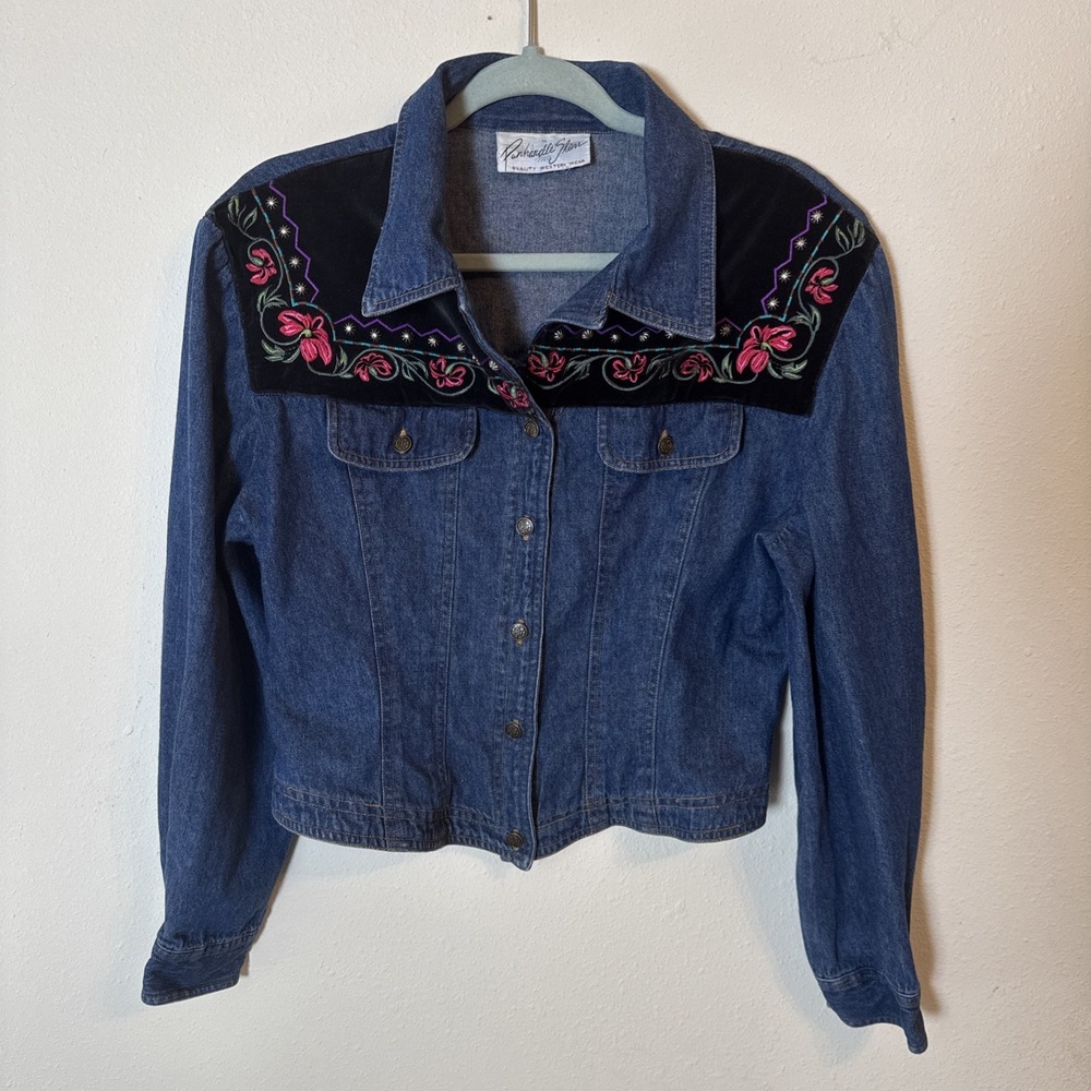 Panhandle‎ Slim Embroidered Studded Denim Jacket Women's Size M Blue